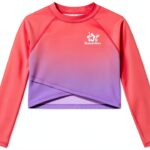 Girls Rash Guard Swim Shirt UPF 50+ Sun Protection Crop Top-0