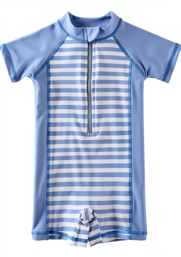 Baby wearing rash guard shirt at the beach