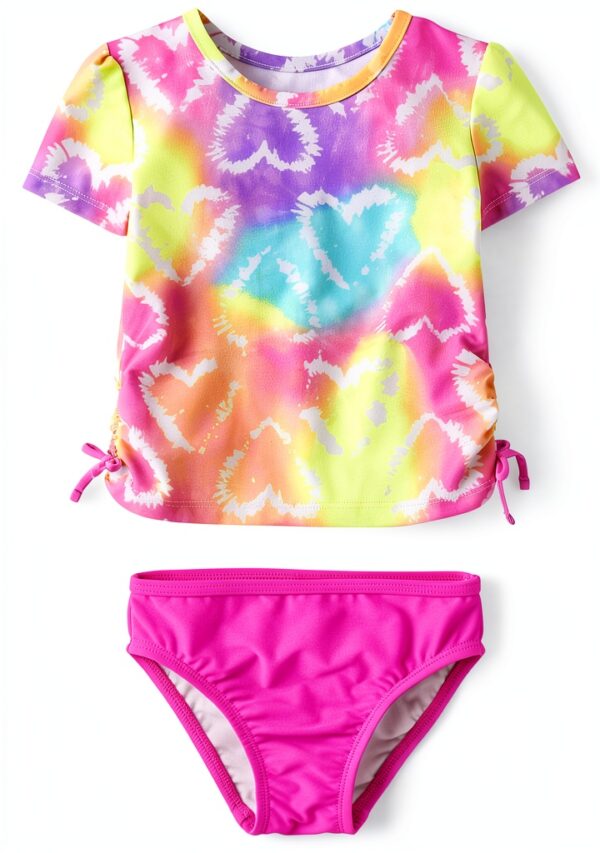 Girls Rashguard Swimsuit UPF 50 Recycled Polyester Heart Tie-0