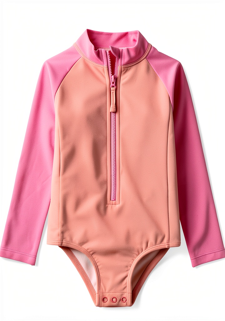 Baby girl wearing rash guard shirt in sunny outdoor setting