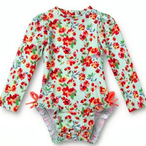iiniim Baby Girls Swimsuit Long Sleeve Zipper Rash Guard-0