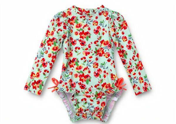 iiniim Baby Girls Swimsuit Long Sleeve Zipper Rash Guard-0