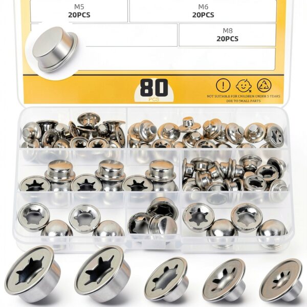 Mardatt Push Nut Axle Cap 80pcs Set 1/2"-2/5" Mechanical Zinc Plating-0
