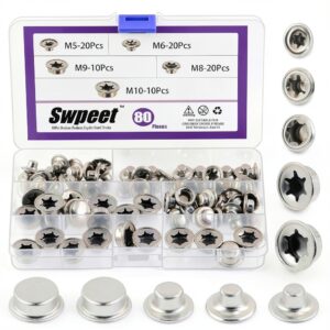 Swpeet 80Pcs Spring Steel Pushnut Cap Stud Kit - Zinc Finish 5 Sizes-0