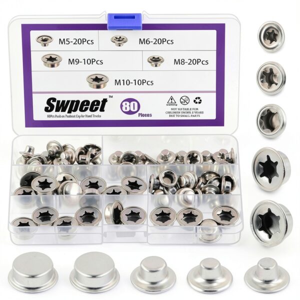 Swpeet 80Pcs Spring Steel Pushnut Cap Stud Kit - Zinc Finish 5 Sizes-0