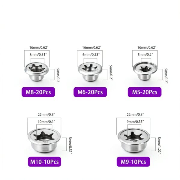 Swpeet 80Pcs Spring Steel Pushnut Cap Stud Kit - Zinc Finish 5 Sizes-1